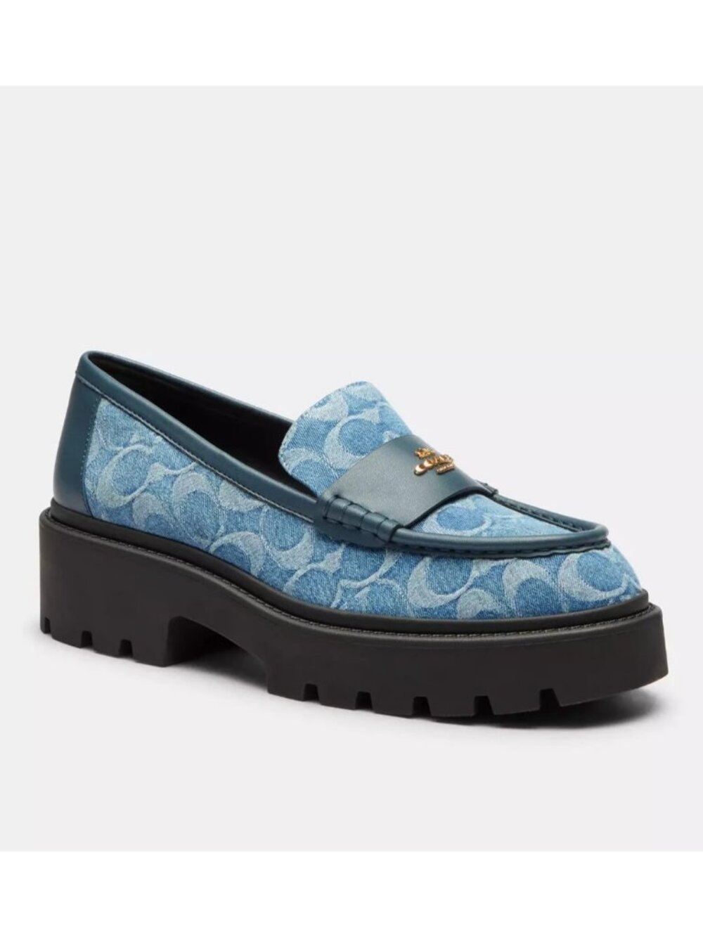 Coach CDF78 Lucy Lug Sole Loafer Shoes Women Size 10 Indigo Signature Denim